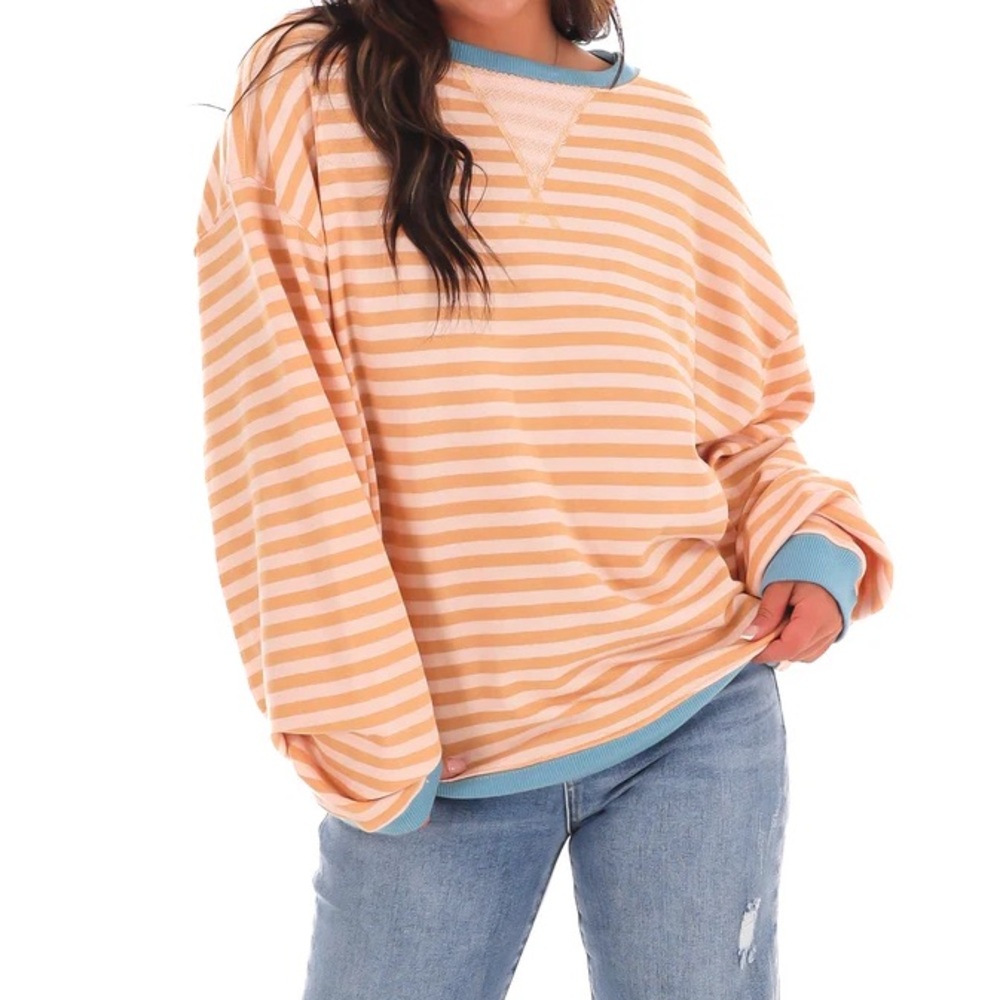 NWOT Free People Classic Striped Oversized Crewneck - Picture 5 of 11